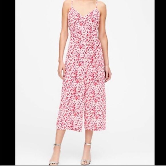 NEW Banana Republic Jumpsuit Romper Animal Leopard Print Wide Leg Cropped Sz 12 - Picture 1 of 8